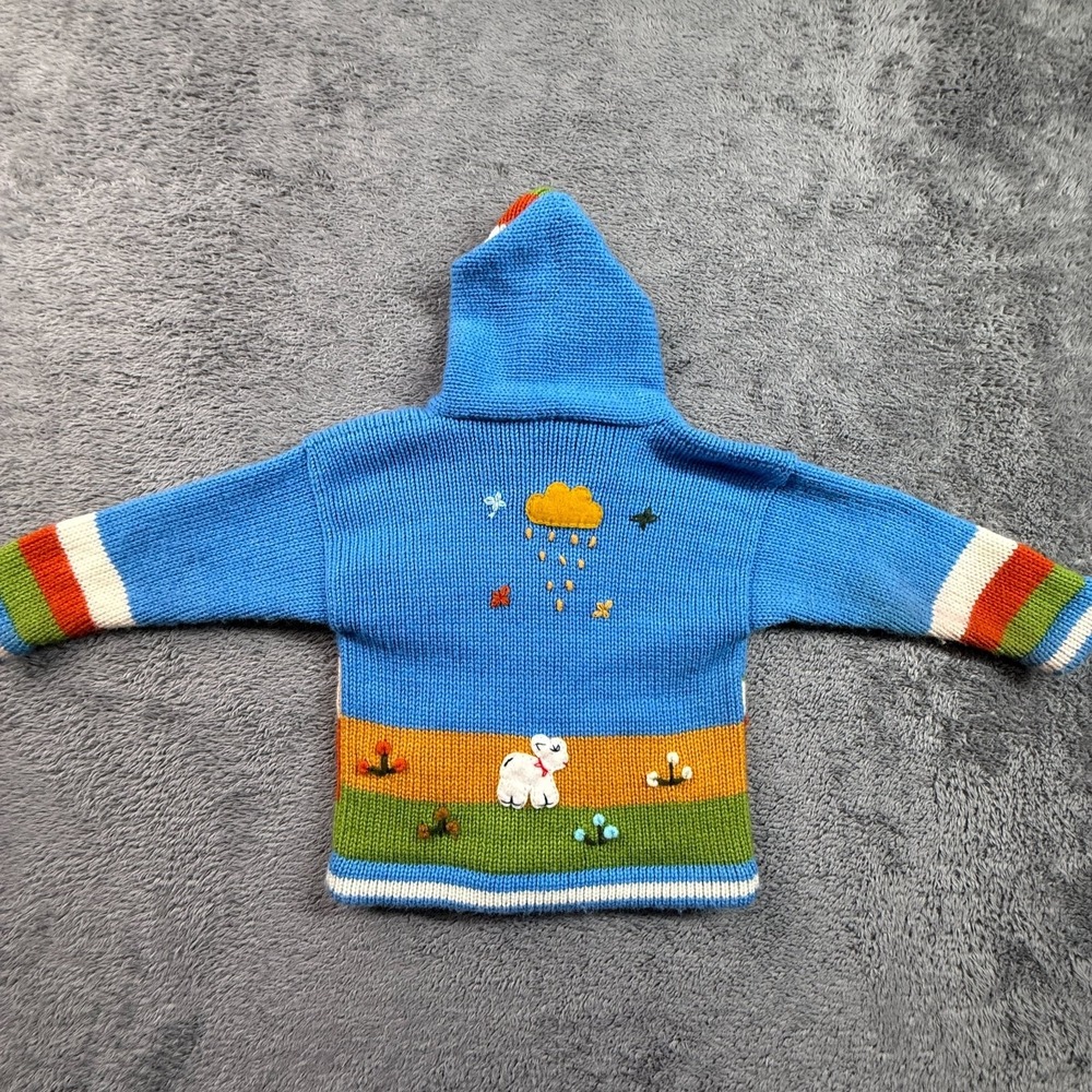 AR-T Peru Toddler 2T-3T Blue Hooded Zip Cardigan Dralon Llama Embroidered - Picture 2 of 7